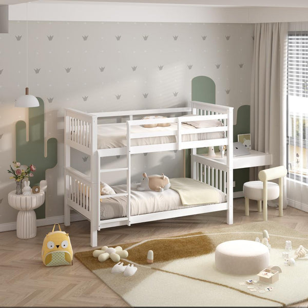Single Wooden Bunk Bed For Kids In Grey And White