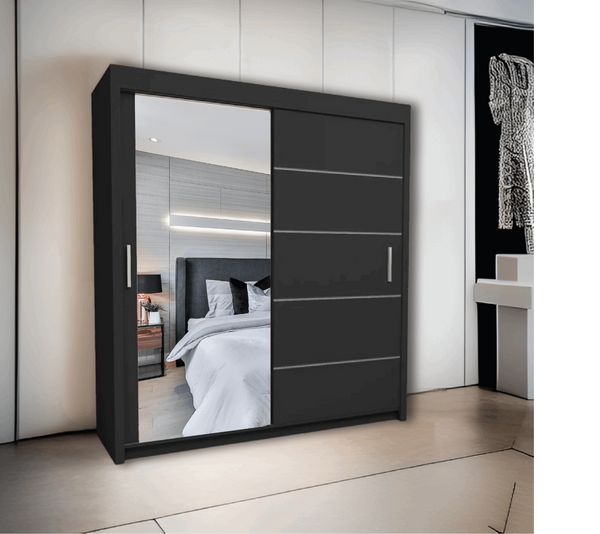 Lyon Mirrored Sliding Door Wardrobe - Modern Design, Ample Storage, White/Grey/Black/Oak