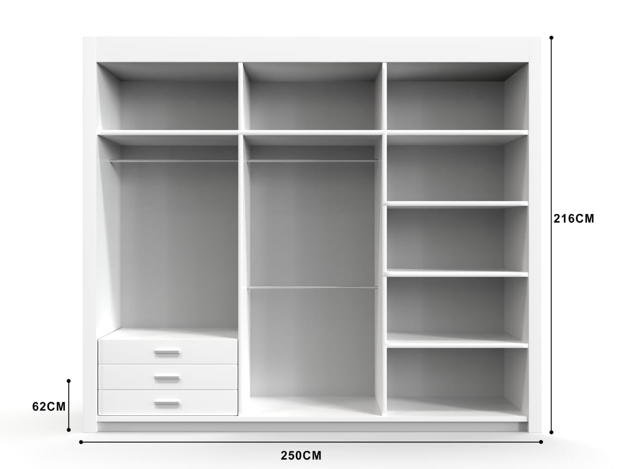 White wardrobe with shelves and a drawer