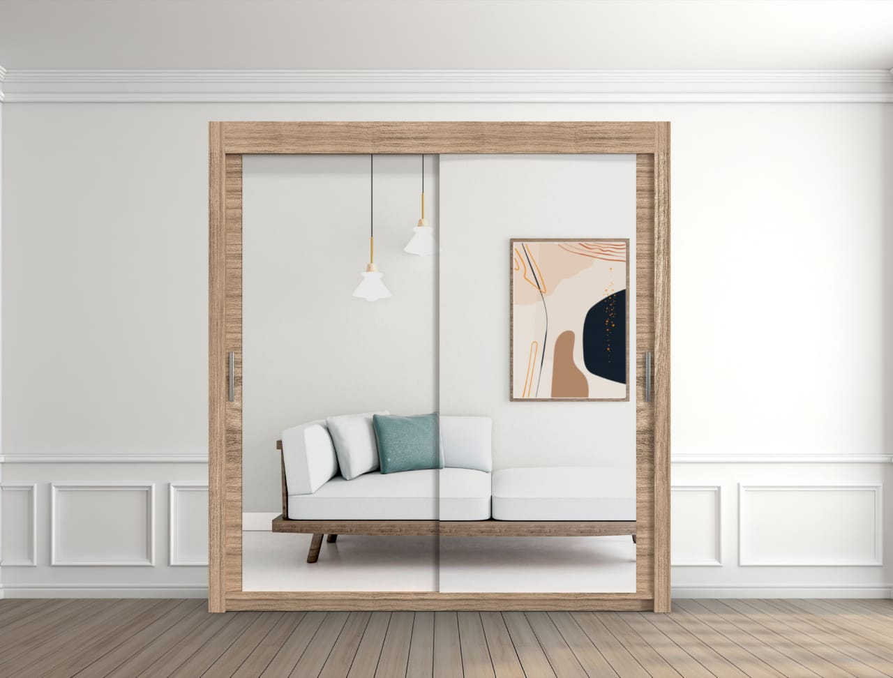 Wooden wardrobe with mirror doors 