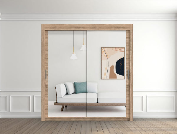 Wooden wardrobe with mirror doors 