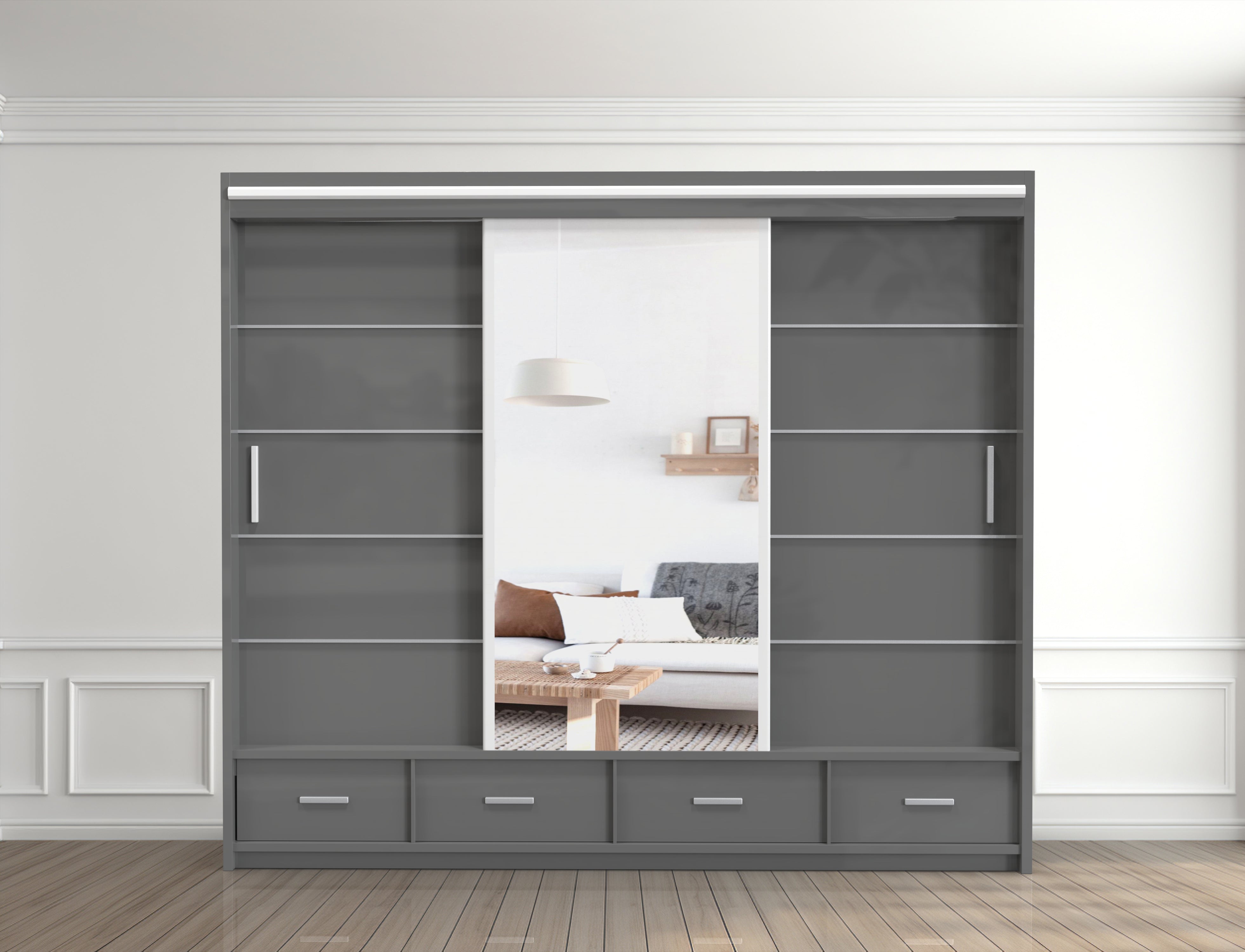 Florence High Gloss Wardrobe with Sliding Mirrors and Metallic Handles
