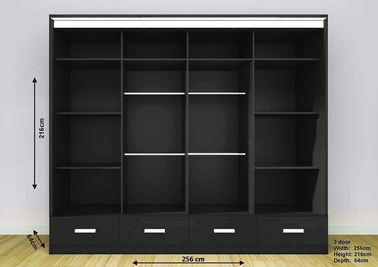 Florence High Gloss Wardrobe with Sliding Mirrors and Metallic Handles
