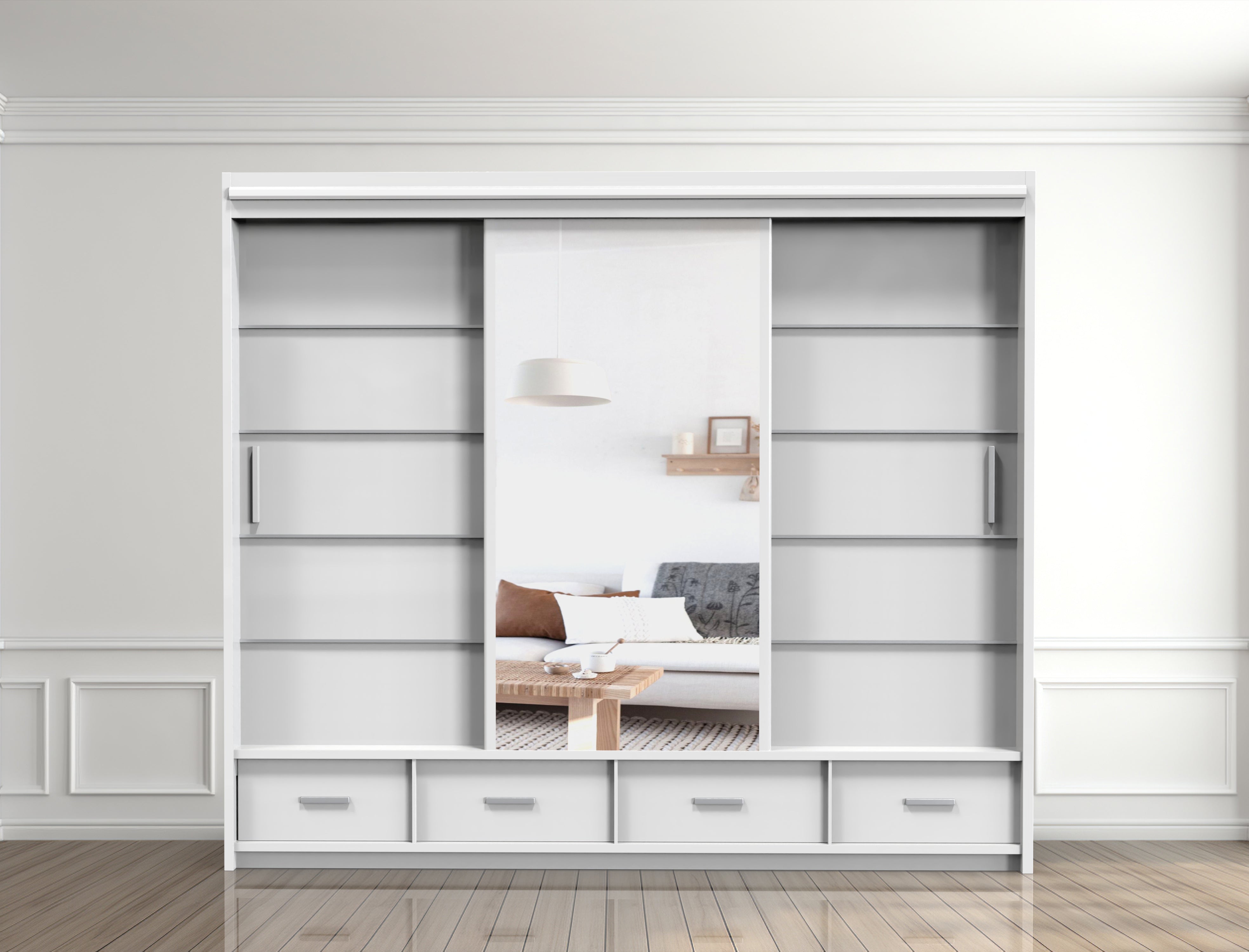 Florence High Gloss Wardrobe with Sliding Mirrors and Metallic Handles