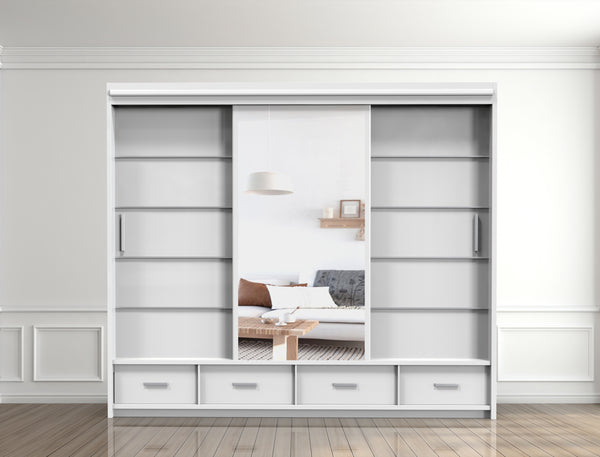 Florence High Gloss Wardrobe with Sliding Mirrors and Metallic Handles