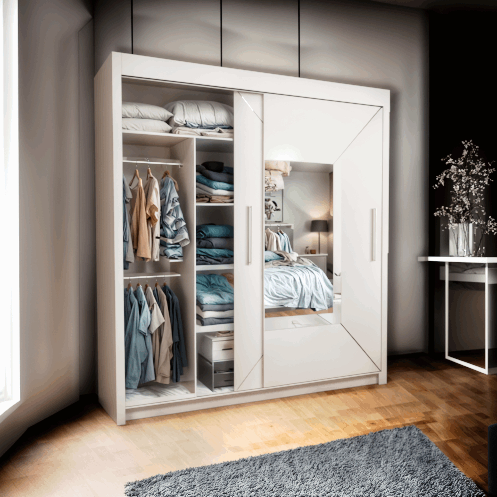 Venice Sliding Door Mirror Wardrobe - Grey, White, and Black - Modern Design - 2 Doors