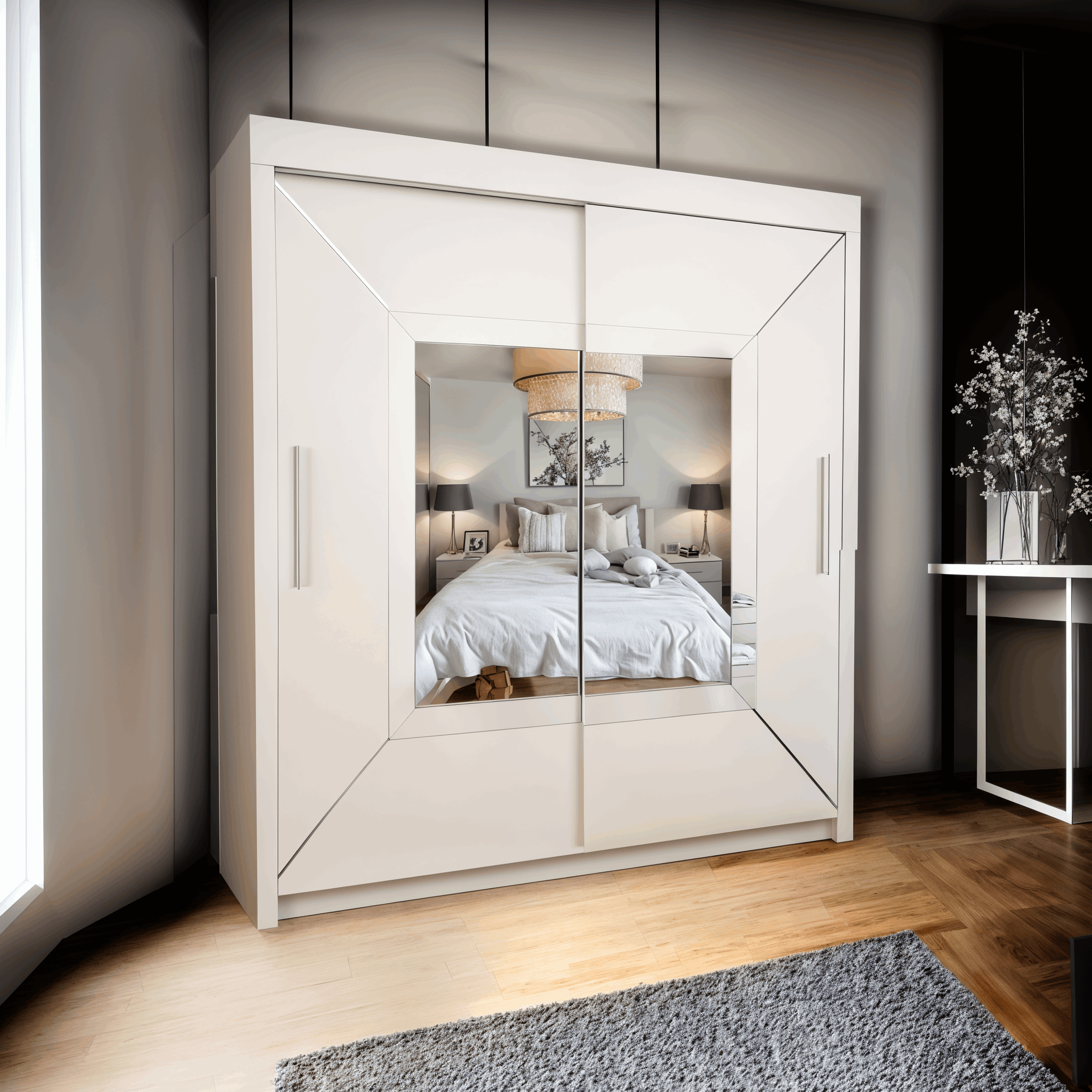 Venice Sliding Door Mirror Wardrobe - Grey, White, and Black - Modern Design - 2 Doors